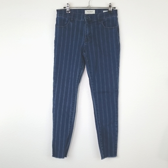 PACSUN Blue Striped Ankle Jeggings w/ Raw Hem, size 26 - Picture 1 of 8